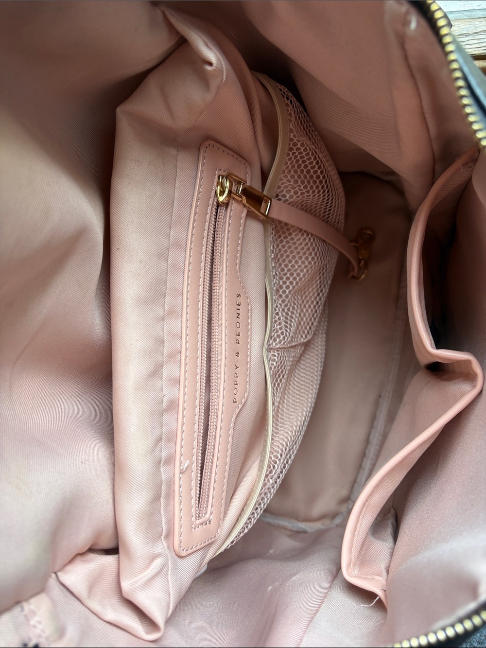 Poppy & Peonies Black Leather Backpack with Gold Hardware - Picture 5 of 7